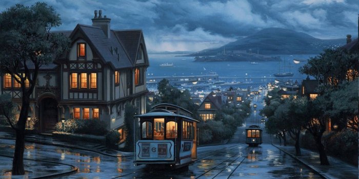 1379x800 landscape, City, Coast, Street, San Francisco, Rain Wallpapers HD