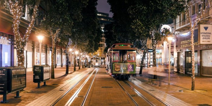 1332x850 Wallpaper street, San Francisco, California, road, tree, lights