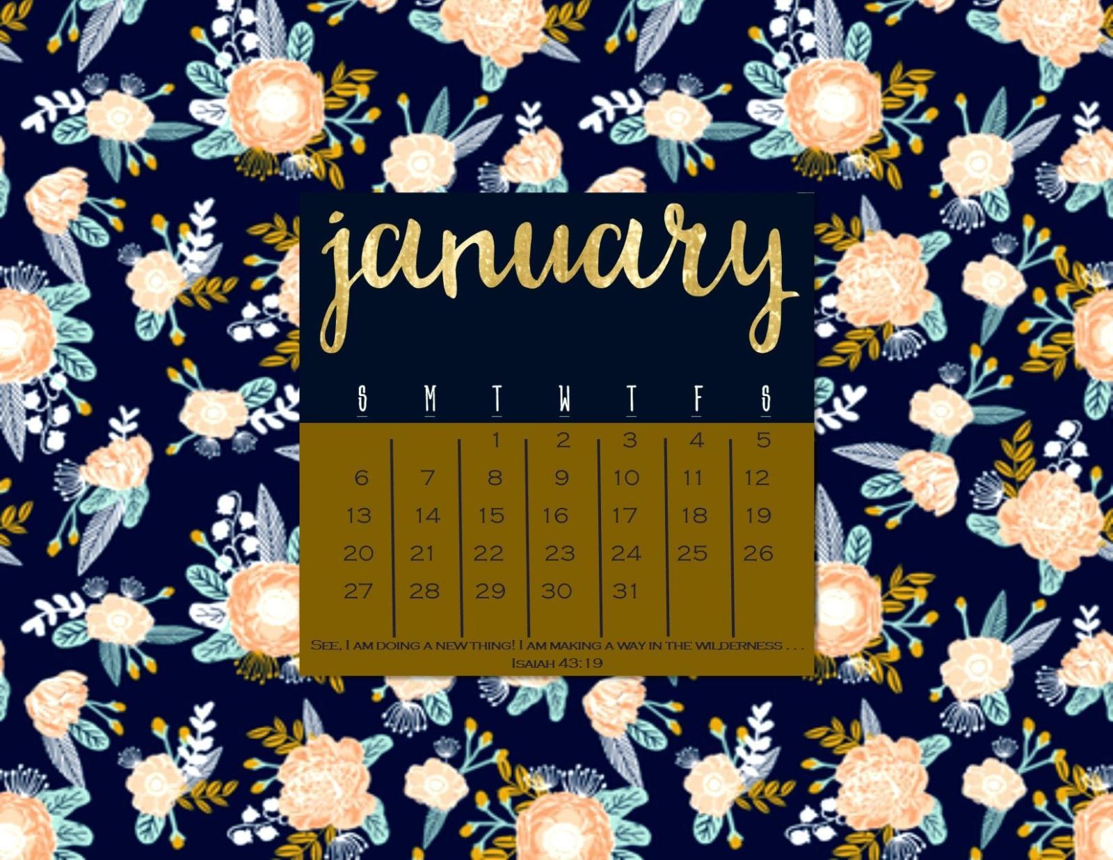 1650x1275 January 2019 Desktop Calendar Wallpaper, Winter Floral, Isaiah 43