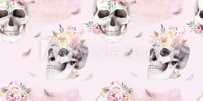 1000x1000 Wall Murals Vintage watercolor patterns with skull and roses