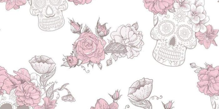 1000x1000 Muerte Glitter Sugar Skulls Wallpaper White/Pink Debona 8995