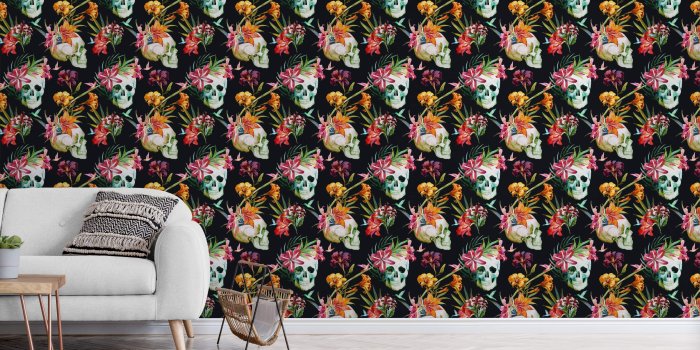 3600x2225 Flowers & Skulls Wallpaper for Walls | Buried Treasure – WallsNeedLove