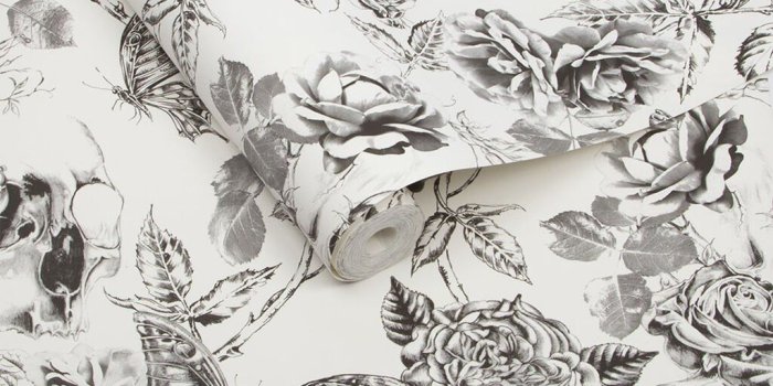 1024x1024 Skull Roses Wallpaper | Graham & Brown