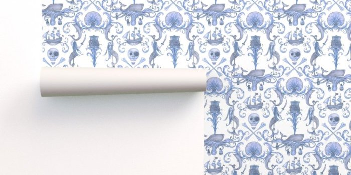 1024x1024 Removable Water-Activated Wallpaper Pirate Vintage Nautical Sea