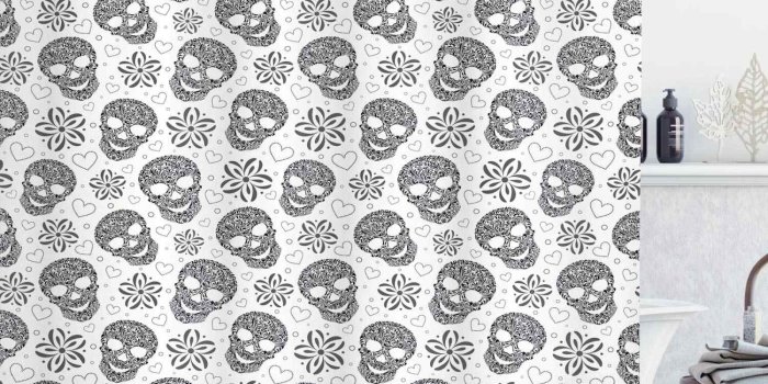 1500x1500 Skull Shower Curtain Abstract Floral Skulls Daisies Hearts Circles