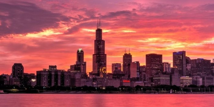 1080x1920 Chicago Buildings Evening Lights Skycrapper Sunrise | Sunrise