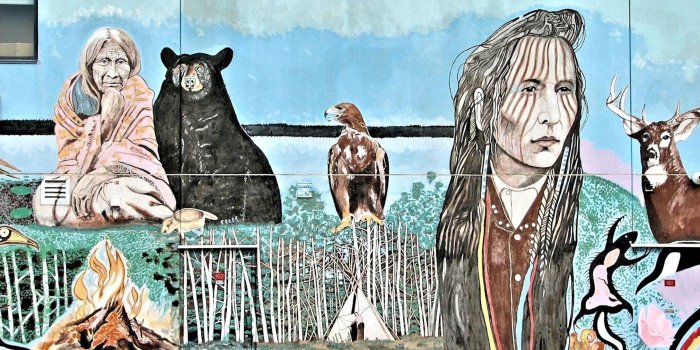 2020x1515 painting of 2 native americans with eagle deer and bear free image
