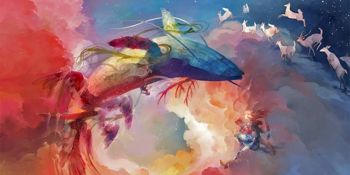 1920x1200 color, wings, clouds, fantasy, angel, magic, whale, surreal, sky