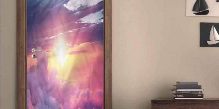 1000x1000 Sun, Decor Door Mural Surreal Sky Fluffy Clouds Modern Art W36xH79