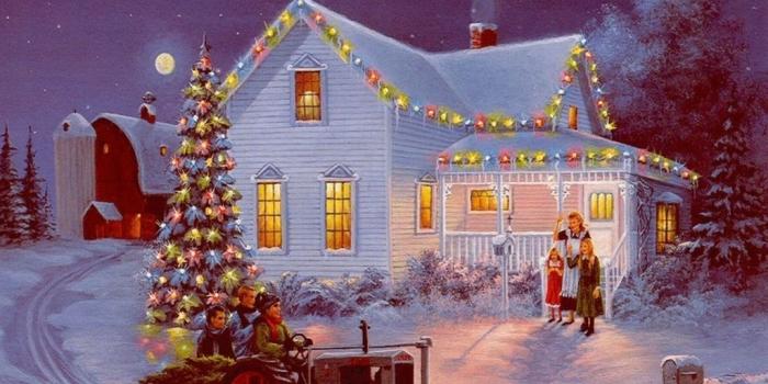 1024x768 Victorian Farm Christmas | Thomas kinkade christmas, Christmas