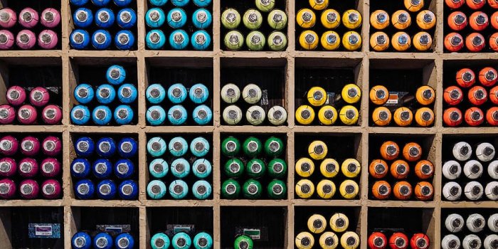 910x1364 HD wallpaper: assorted-color container lot, spray paint, can