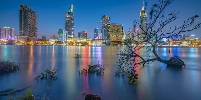 1332x850 Wallpaper lights, river, shore, building, home, the evening