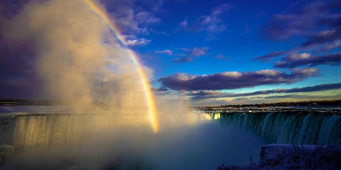 1920x1200 Wallpaper Canada Niagara Falls, fog, snow, winter, rainbow
