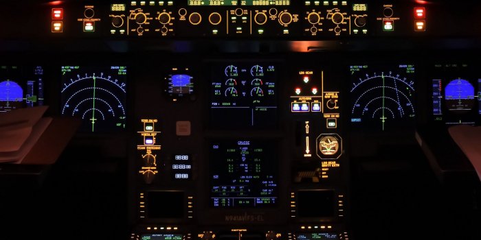 2560x1080 Download wallpaper 2560x1080 airplane, control panel, radars