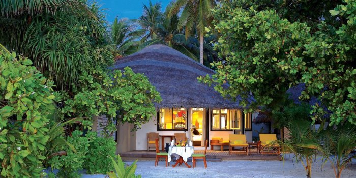 1920x1200 Cozy beach house between palm trees wallpaper - Beach wallpapers