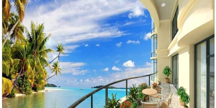 1017x948 Photo Wall Paper 3D Beach Villa Expand Space Wall Painting Living