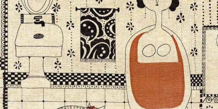 790x1000 Risque vintage bathroom wallpaper - a 1970s novelty design with