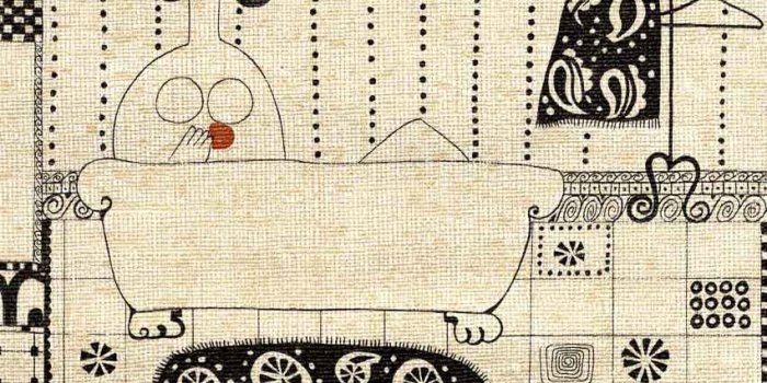 851x1000 Risque vintage bathroom wallpaper - a 1970s novelty design with