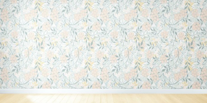 1400x905 Floral wallpaper and wood flooring | Royalty free photo - 539474