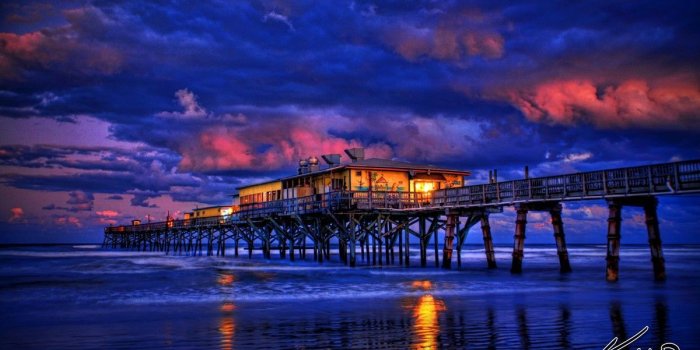 1200x800 Pier Dusk Beautiful Buildings Sunglow Fishing Crabby Joe HDR