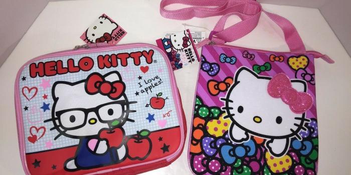 1600x1200 CUTE Sparkly Sequin HELLO KITTY LUNCH BOX Girls Pink/Silver Soft