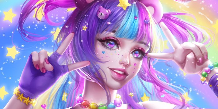 3000x2300 Wallpaper Anime girl, Strawberry, Rainbow, Colorful, HD, Anime