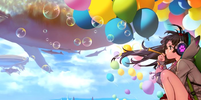 2048x2048 2048x2048 Colorful City Anime Girl Blowing Bubbles Ipad Air HD 4k