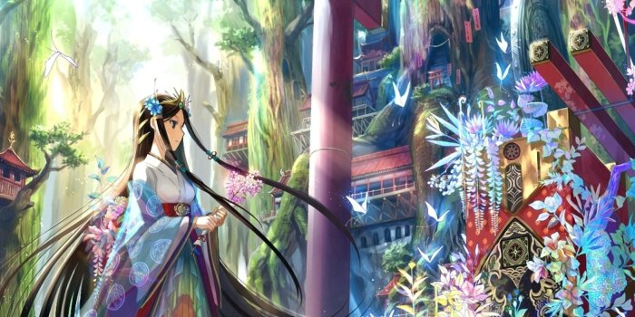 2048x2048 Colorful Anime Girls Wallpaper WallDevil | Anime kimono, Anime