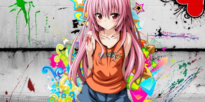 1680x1050 colorful, stars, blood, long hair, tank tops, To Love Ru, pink