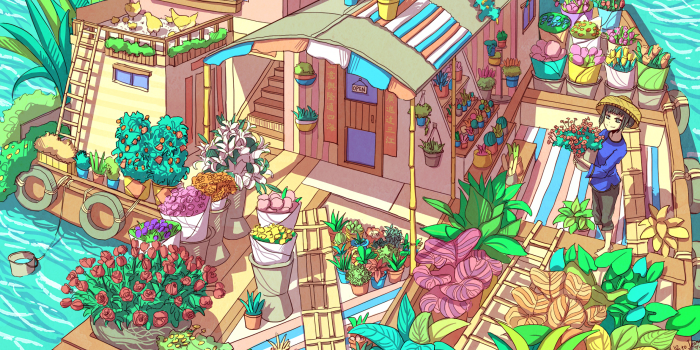 3840x2160 Download 3840x2160 Anime Buildings, Colorful, Anime Girl, Garden