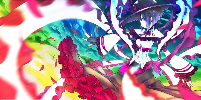1930x965 Touhou multicolor flowers purple hair pink hair short hair anime