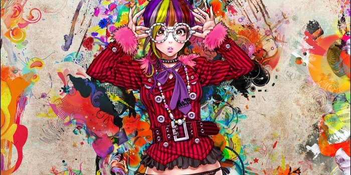 2880x1800 Beautiful colourful anime. Anime geek girl with rainbow hair