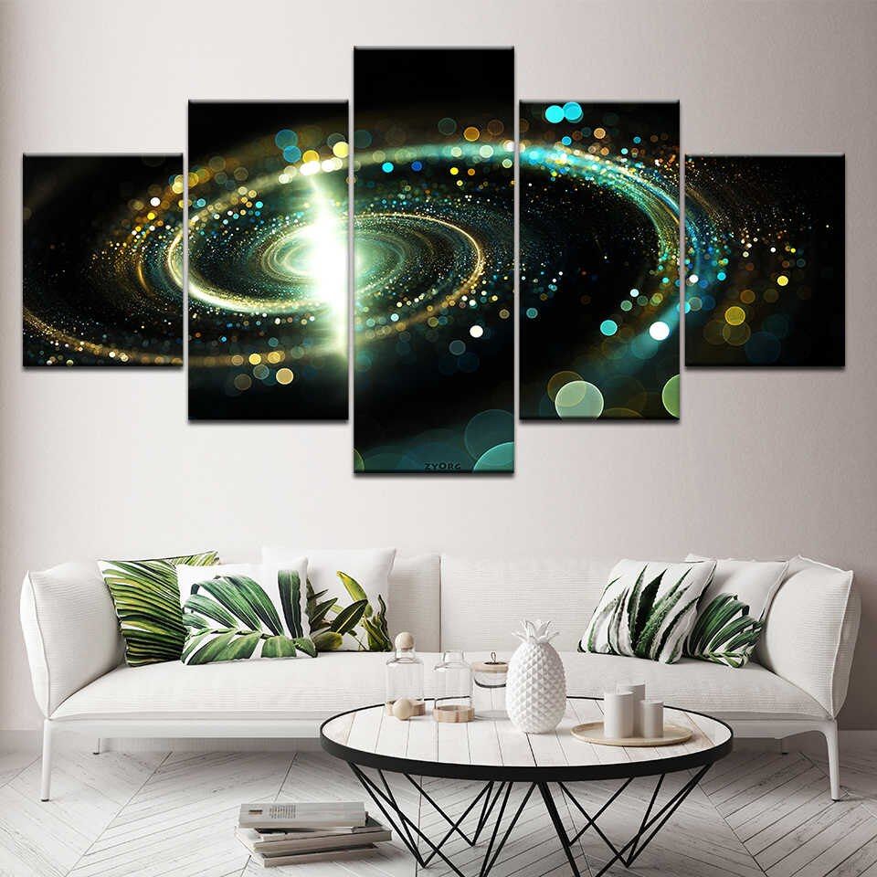 960x960 Canvas Painting green galaxy outer space abstract 5 Pieces Wall