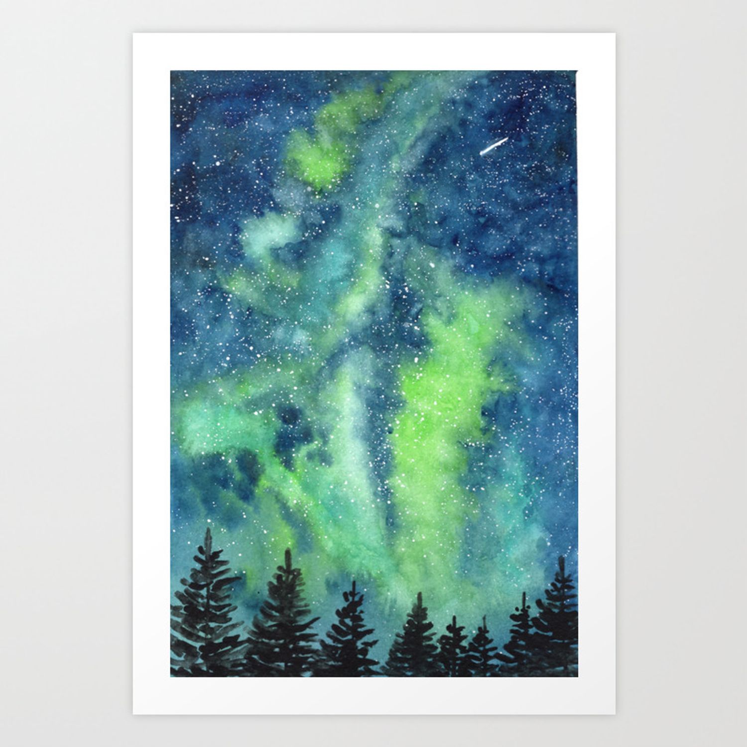 1500x1500 Green and Blue watercolor galaxy Art Print by kathryntmccardle