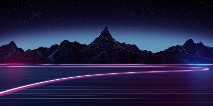 3440x1440 Download 3440x1440 Synthwave, Landscape, Neon Light, Mountain
