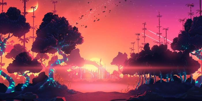 3440x1440 Space Forest HD wallpaper