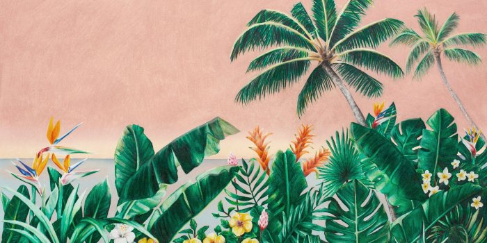 3100x2232 Melika Wall Mural, Green Tropical Palm Tree Wallpaper Decor