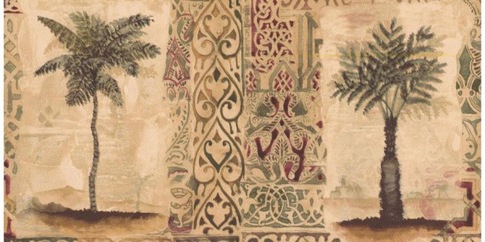 1000x1000 Norwall Vintage Palm Trees in Squares Faux Carpet Beige Prepasted