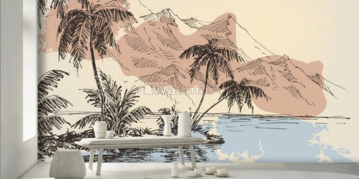 1000x790 Vintage Charcoal Tropical Palm Tree and Summer Beach Wallpaper