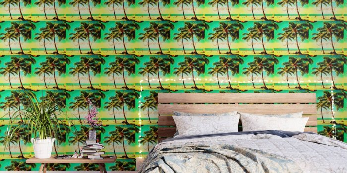 1500x1500 Green Yellow Vintage Palm Tree with Hawaii Summer Sea Beach