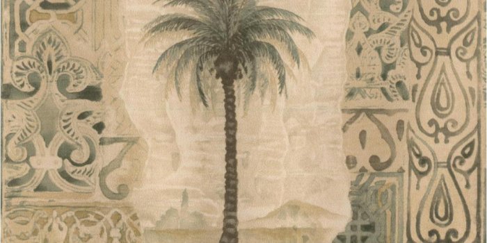 1000x1000 Norwall Palm Trees in Vintage Frames Damask Pattern Prepasted