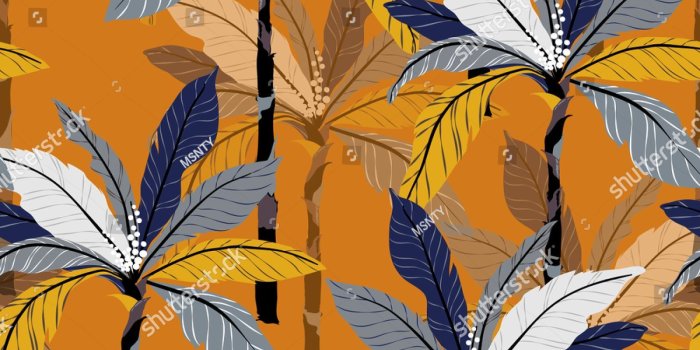 1500x1600 Bright Tropical jungle and colorful palm leaves, trees seamless