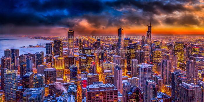 2048x1125 sunset in chicago sky city clouds lights