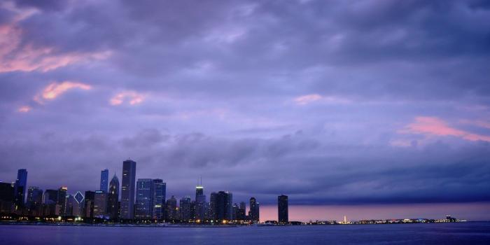 1332x850 Wallpaper Chicago, lights, the evening, skyscrapers, USA, America