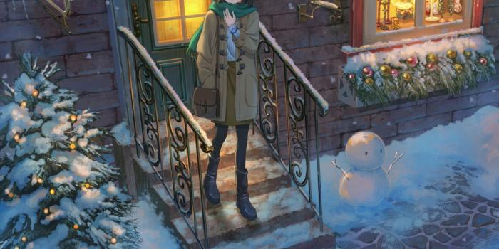 1366x768 Download X-mas, Christmas, cute, anime girl, fun wallpaper