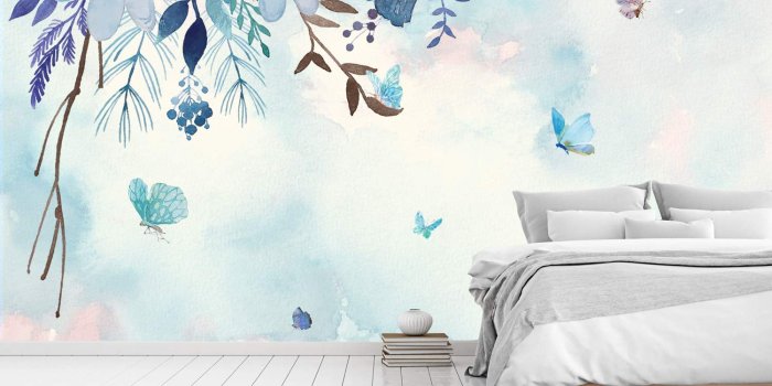 1500x1007 Amazon.com: Murwall Floral Wallpaper Blue Purple Flower Wall Mural