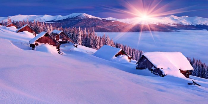 1332x850 Wallpaper winter, the sky, snow, landscape, nature, house, house