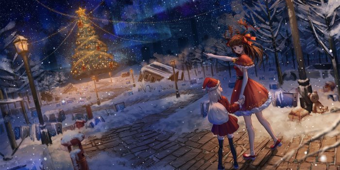 3840x2160 Download 3840x2160 Anime Christmas 2018, Santa Clothes, Tree, Snow