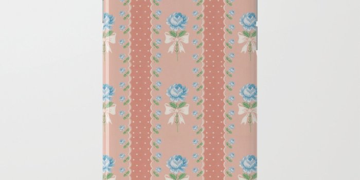 1500x1500 Vintage Wallpaper Pattern Blue Roses Coral Polka Dots iPhone Case