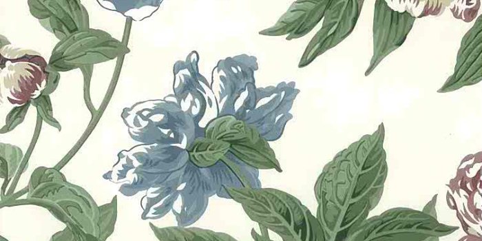 754x1176 Vintage Wallpaper Blue Rose Floral Green White 705-4302 D/Rs